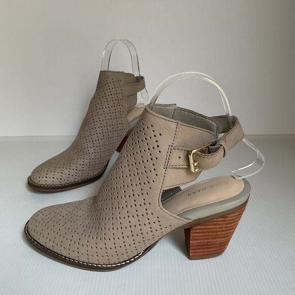 Cole Haan Perforated Booties 7.5 B Gray Peep Toe Cutout Sandals Heels - Picture 2 of 11